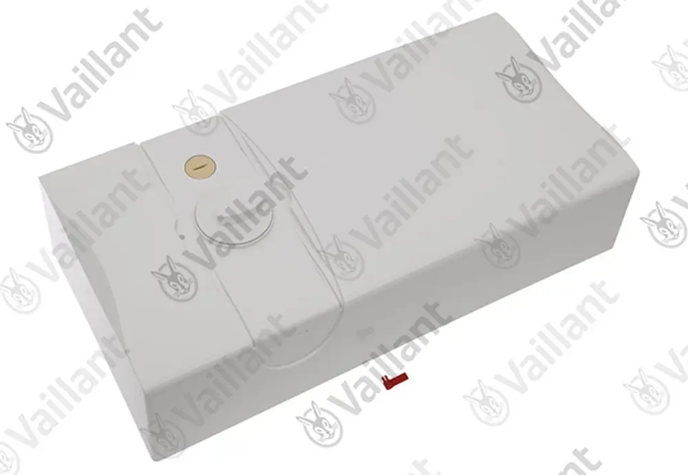Weiße Vaillant Komponenten-Haustechnik mit Drucktaster und rotem Hebel. Geeignet für verschiedene Anwendungen im Heizungsbereich.